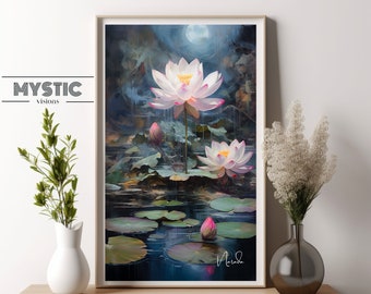 Full Moon Lotus Flower Wall Art, Zen Print, Spiritual Wall Art, Spiritual Gift, Meditation painting, yoga gift, yoga home decor, divine gift