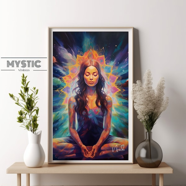 Yoga Art Print, Spiritual Home Decor, Meditation Wall Art, Mystical painting, Yoga Painting, Divine feminine artwork, Sacred Spiritual gift