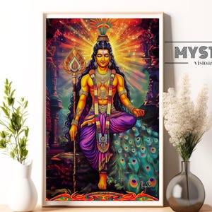Muruga Malerei, Kartikeya Digitaldruck, Muruga spirituelle Illustration, psychedelisches Kunstwerk, skanda, Subrahmanya Wandkunst
