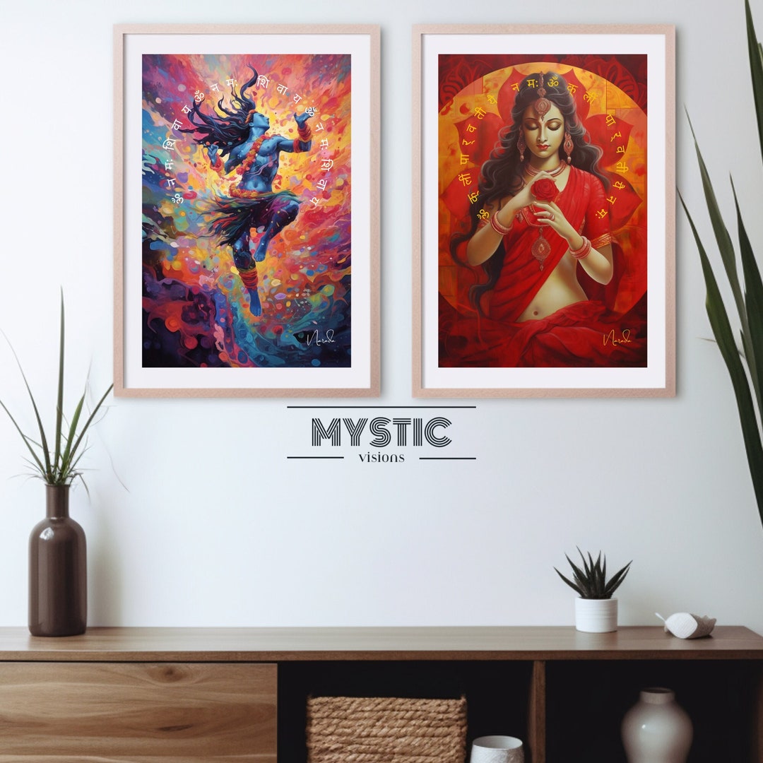 Shiva Shakti Wall Art, Hindu God Illustration, Hindu God Art, Hindu