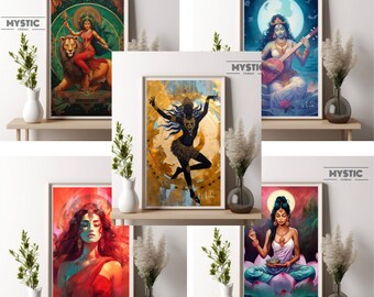 Hindu Goddess, instant download, Durga, Lakhsmi, Saraswati, Parvati, Kali,  Navratri Goddess, Goddess print, Navaratri gift, yoga art