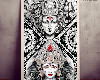 Shiva Shakti painting, instant download,Shiva Shakti poster, Shiva Shakti wall art, Hindu God art,Goddess print,Shiva Poster, Shakti art