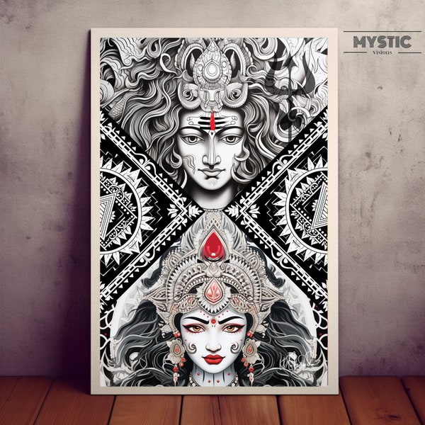 Shiva Shakti painting, instant download,Shiva Shakti poster, Shiva Shakti wall art, Hindu God art,Goddess print,Shiva Poster, Shakti art