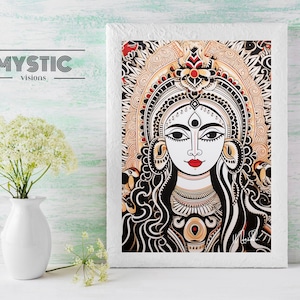 Pintura Kali, Diosa hindú kali Wall Art Print Hindu Wall Art shakti Pintura kali Art Poster divino arte femenino regalo Arte de pared espiritual