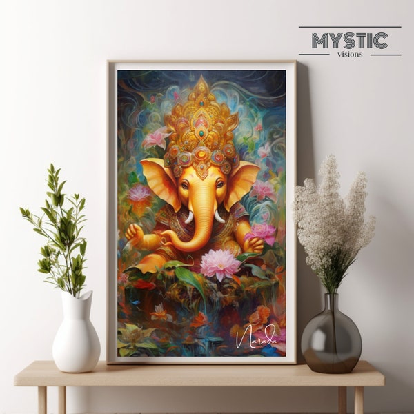 Ganesha wall art, Ganesh artwork, Hindu Illustration, Ganesha poster, Hindu god print, Ganesh illustration, Hindu Poster, Hindu artwork