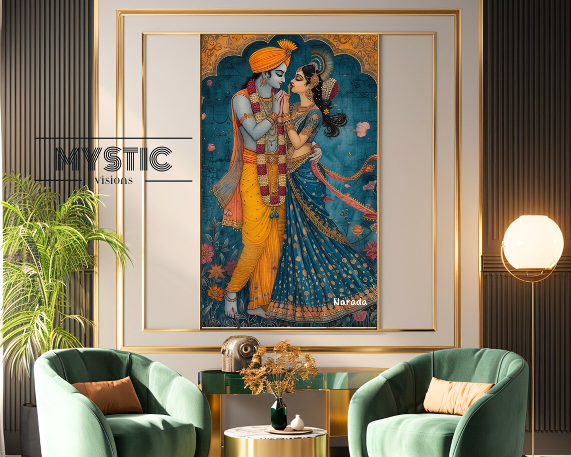 Radha Krishna, Full Moon Wall Art, Hindu God Art,radha Krishna Wall