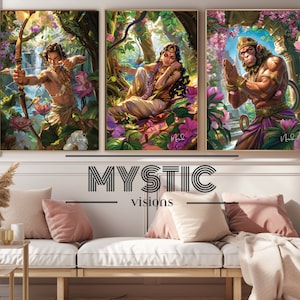 Ramayana Kunstwerk, Rama Sita Hanuman Wanddekor, Hindu Gott Kunst, Hindu Kunstwerk, Ramayana Kunstwerk, Ram Sita Hanuman Poster, Moderne Hindu Kunst, zeitgenössische hinduistische Kunst