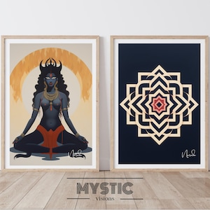 Pintura de Kali, ilustración de la diosa Kali, descarga digital de Sri Yantra, arte mural espiritual, decoración de festivales hindúes, decoración del hogar Navratri, Ma Kali