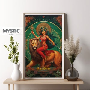 Durga wall art, Goddess painting, Hindu Goddess, India artwork, Hindu Illustration, Goddess Durga Goddess print  Durga art, digital download