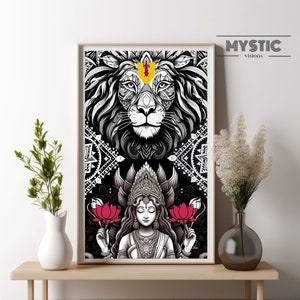 Lakshmi Narasimha painting, instant download,Lakshmi Narasimha poster, Narasimha wall art, Lakshmi Goddess,Goddess print,Lakshmi Poster
