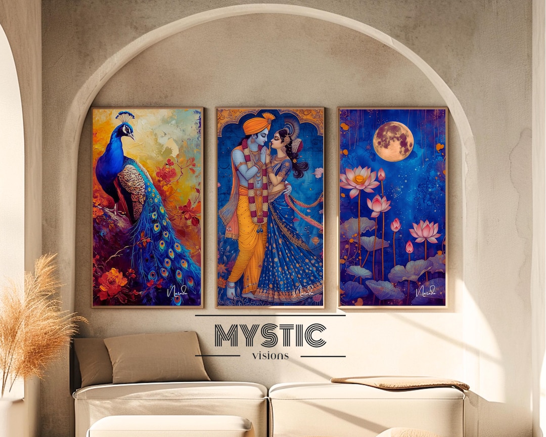 Buy Radha Krishna, Full Moon Wall Art, Hindu God Art,radha Krishna Wall ...