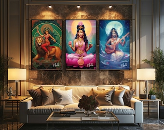 Durga wall art, Lakshmi poster, Saraswati painting, instant download, Navratri Goddess, Goddess print, Navratri gift, yoga art, yoga gift