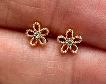 Teeny Tiny Daisy Studs | Gold Plated Brass & Cubic Zirconia - Hypoallergenic Jewelry