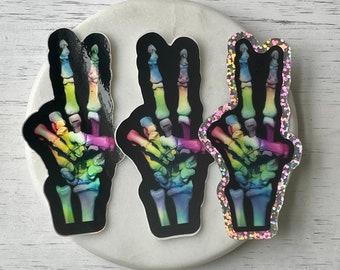 Rainbow Skeleton Hand Peace Sign Sticker | Waterproof Vinyl Decal