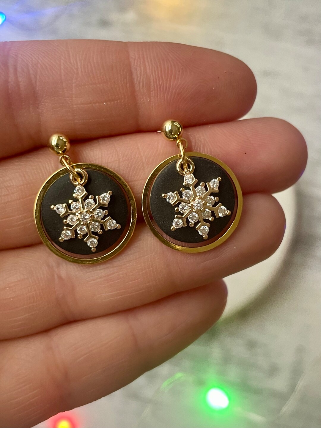 BLAKE Earrings Gold Plated Cubic Zirconium Snowflake and - Etsy