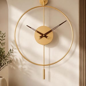 Modern LED Wall Clock with Pendulum, Japandi Nordic Minimalist Living Room Decor