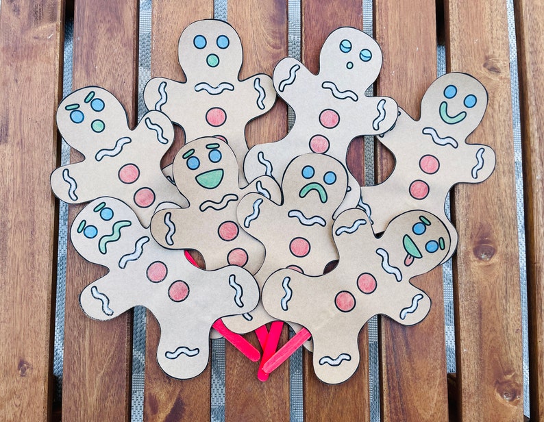 Gingerbread Man Emotions Stick Puppets Etsy