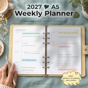 2027 A5 Weekly Planner Printable Week On Two Pages Planner Insert Blank Grid PDF