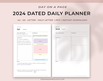 2024 Dated Daily Printable Planner, 366 Days Daily Schedule, Minimalist Goal Set, To-Do List, Clean Layout, A4, A5, US Letter, Half Letter