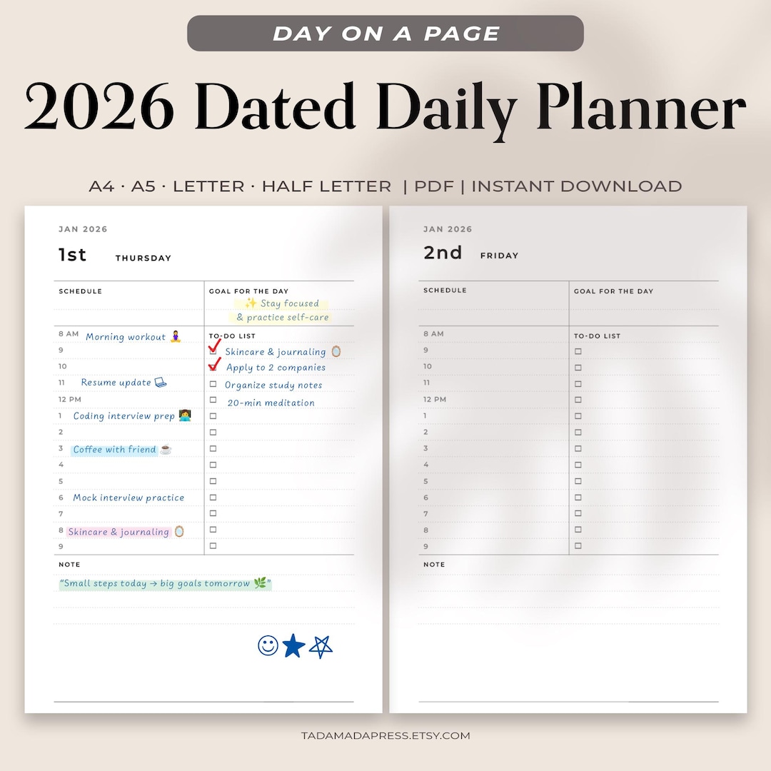 2026 Daily Printable Planner: Minimalist Schedule, To-do List (PDF) - Etsy