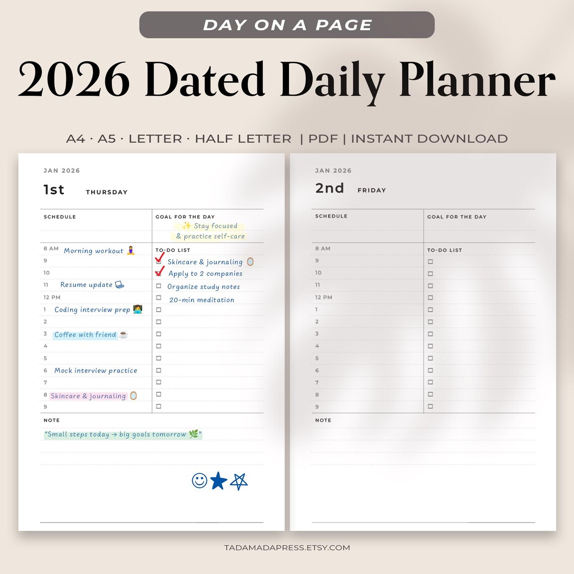2026 Daily Printable Planner: Minimalist Schedule, To-do List (PDF) - Etsy