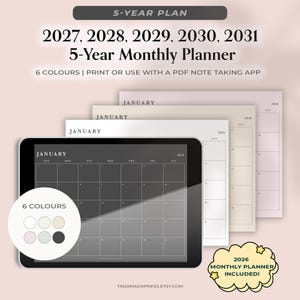 2027–2031 Digital Monthly Calendar, Monthly Planner Minimalist GoodNotes Notability Calendar Printable Simple Monthly Template Wall Calendar
