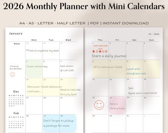 2026 Monthly Planner Printable: Minimalist Layout (A4/A5/Letter/Half Letter PDF)