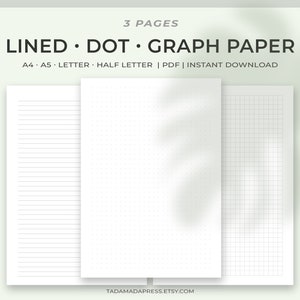 Plantillas digitales imprimibles de papel cuadriculado y punteado, ideales para hojas de Bullet Journal (A4, A5, carta y media carta).
