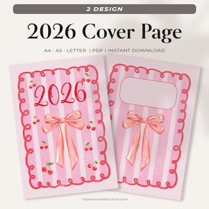 2026 Planner Cover Page Printable Pink Bow Coquette Cover for Digital and Printed Planners, A4, Letter, A5 Size