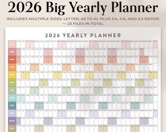 2026 Printable Yearly Wall Planner | Minimal A2 & A1 Landscape Calendar