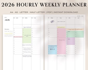 2026 Hourly Weekly Planner: Minimalist Schedule (PDF)