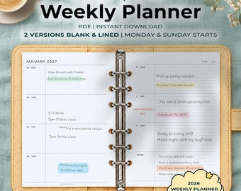 2027 A5 Weekly Planner Printable Week On Two Pages Planner Insert Blank Lined PDF