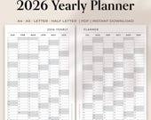 2026 Yearly Planner, Minimalist Printable Overview (PDF)