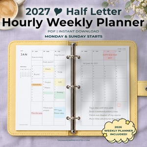 2027 Half Letter Weekly Schedule Planner Printable Monday Sunday Start Hourly Planner PDF