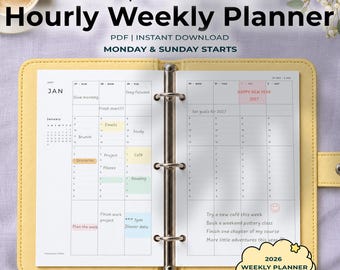 2027 Half Letter Weekly Schedule Planner Printable Monday Sunday Start Hourly Planner PDF