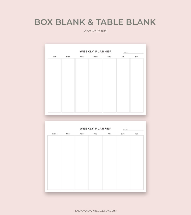 Printable Tue Minimalist Weekly Planner Printable: A4, US Letter (PDF) - Etsy