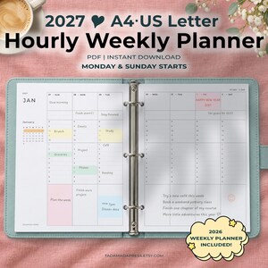 2027 Weekly Schedule Planner Printable A4 Letter Monday Sunday Start Hourly Planner PDF
