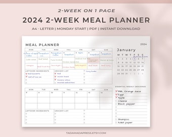 2024 Dated 2-Week Meal Planner with Grocery List Printable, Food  Schedule at a Glance, Meal Menu Organize PDF, A4, A5, Letter, Half Letter