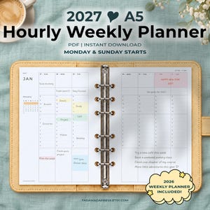 2027 A5 Weekly Schedule Planner Printable Week On Two Pages Hourly Planner Insert PDF