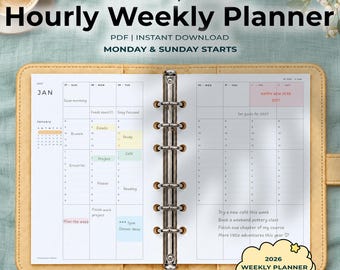 2027 A5 Weekly Schedule Planner Printable Week On Two Pages Hourly Planner Insert PDF