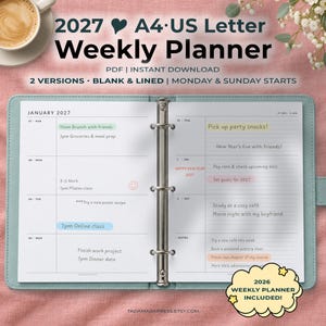 2027 Weekly Planner Printable A4 Letter Week On Two Pages Blank Lined PDF