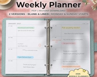 2027 Weekly Planner Printable A4 Letter Week On Two Pages Blank Lined PDF