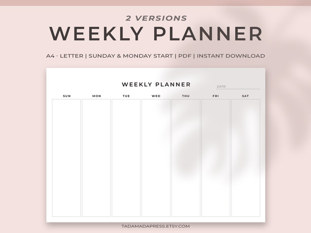 Minimalist Weekly Planner Printable: A4, US Letter (PDF) - Etsy