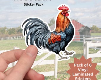 Rooster Sticker Pack Laminated Vinyl Waterproof Stickers - Etsy