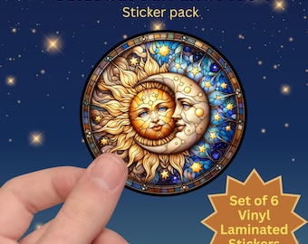 Celestial Sun and Moon Stickers, Holographic Star Laminate, Astrology Lover Gift