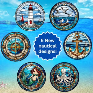 Stickers marins, Décalcomanies maritimes, Vitrail, Vie océanique, Stickers mer, ancre, phare, sirène, holographique, idée cadeau pour