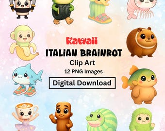 Imágenes PNG de cerebro italiano kawaii - Conjunto de 12