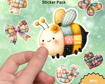 Kawaii Patchwork Stickers, Holographic Vinyl Decals (6-Pack)