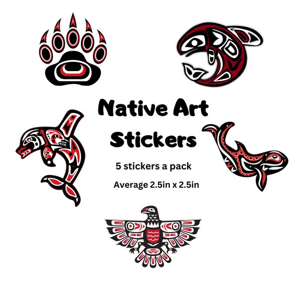 Haida Animals Whale Eagle Native Indian Art Sticker Pack.