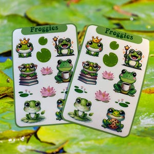 Adorable Kawaii Frog Sticker Sheet - Fun Frogs Deco Pack, Cute Froggy Sticker Set - Kawaii Animal Scrapbook Supplies